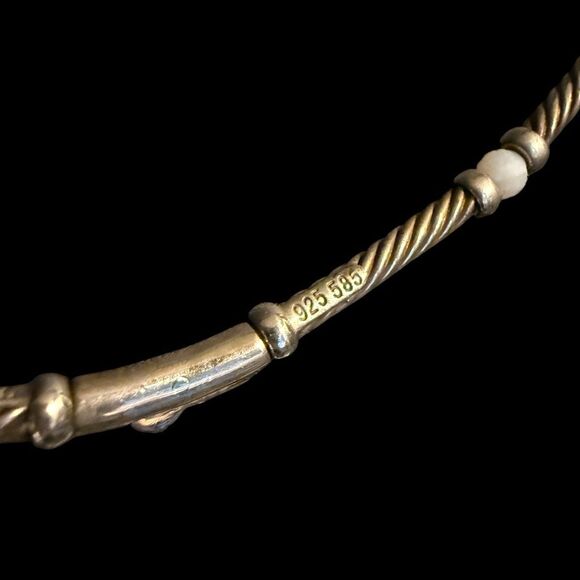 DAVID YURMAN Jewelry14k Gold Sterling Silver Hampton Cable Pearl Station 15” Cho - Picture 8 of 9